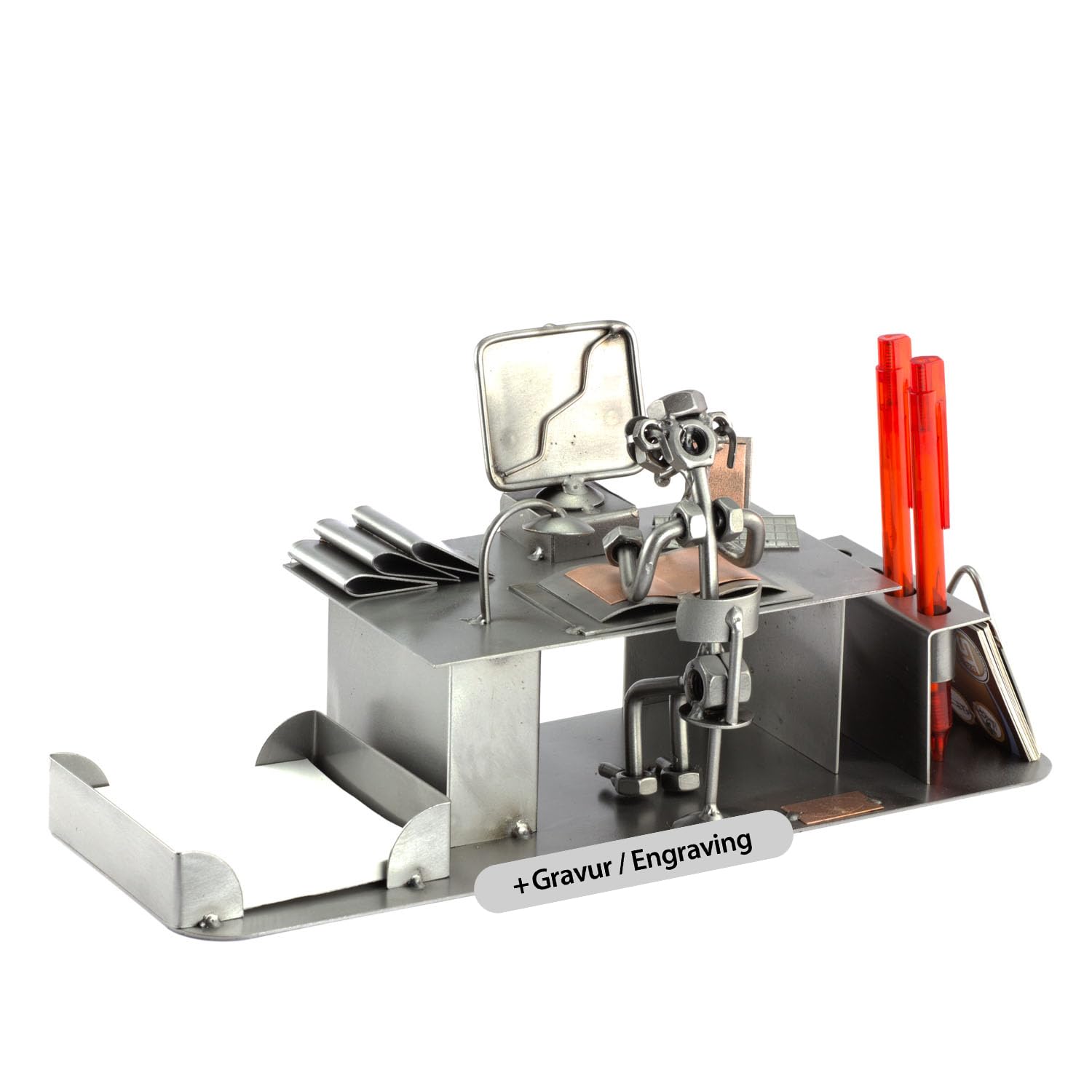 Steelman24 Schraubenmännchen Pc-Computer Schreibtisch Organizer mit Gravur | Made in Germany,Handarbeit,Geschenkidee,Stahlfigur,Metallfigur