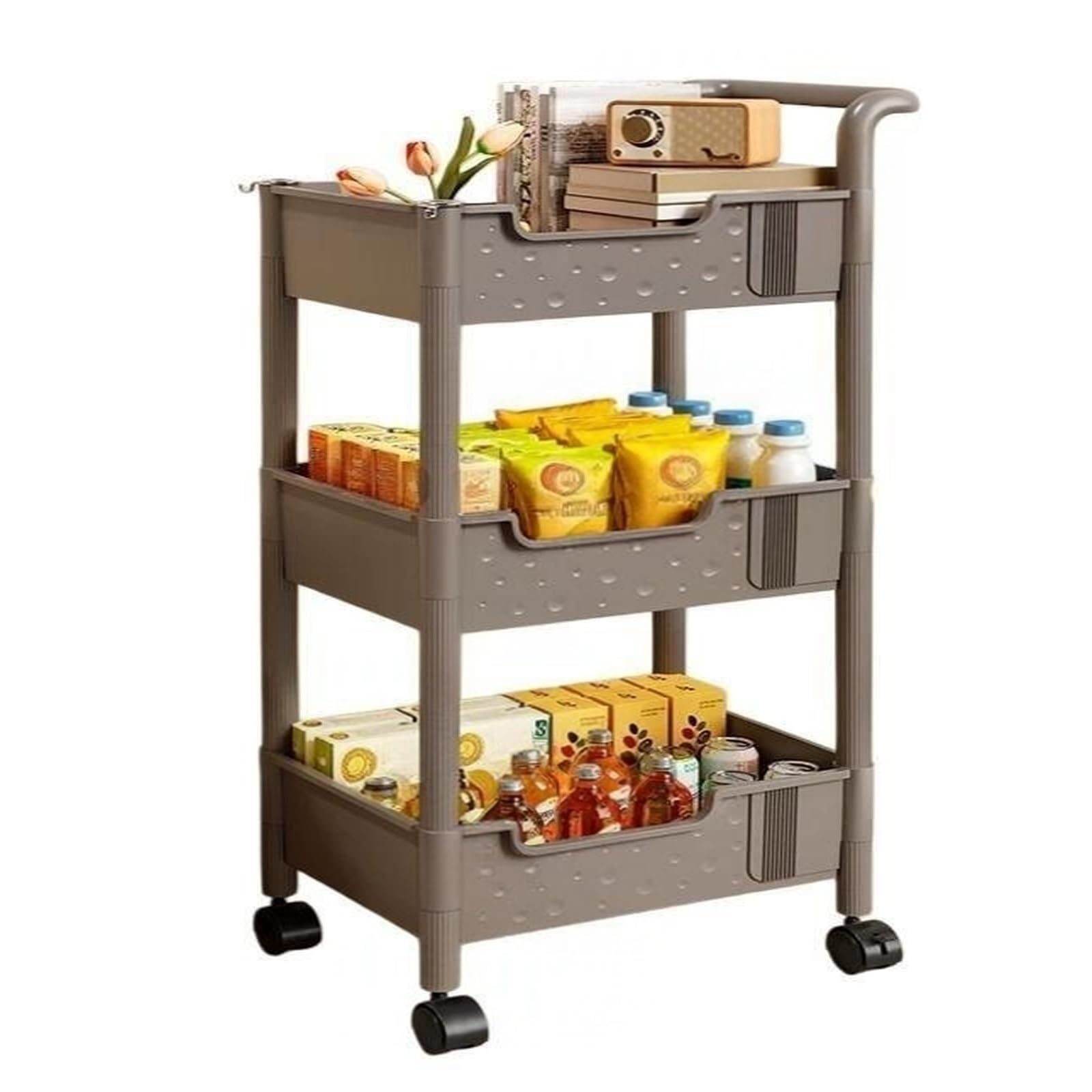 ZYYANSHOP Kitchen Storage Cart 3-Tier Rolling Storage Cart Movable Bookshelf and Snack Organizer Shelf(Gris)