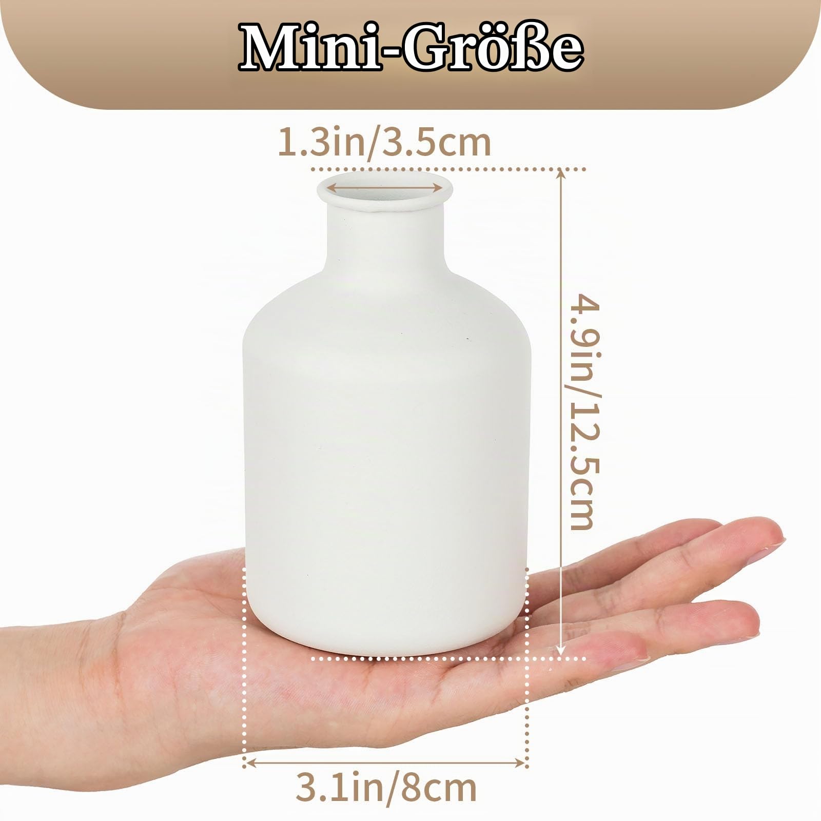 Sziqiqi Kleine Weiß Bud Vasen Set: Mini Vase für Kunstblumen 6 Pcs Nordic Metal Blumenvasen für Wohnzimmer Minimalist Little Flower Vasen für Tabelle Hochzeit