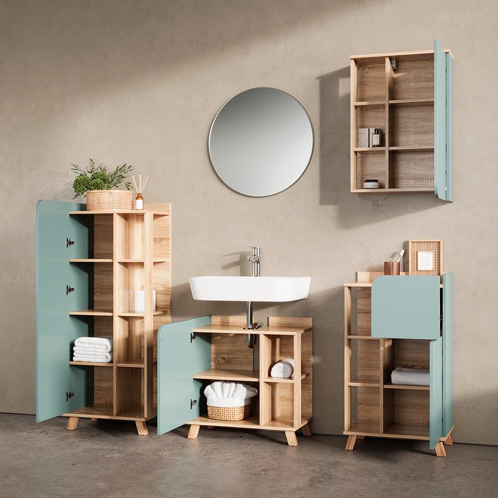 Livinity Armario de baño Marano, Gris Azulado, 50 x 75 cm con Puerta y Compartimentos Abiertos