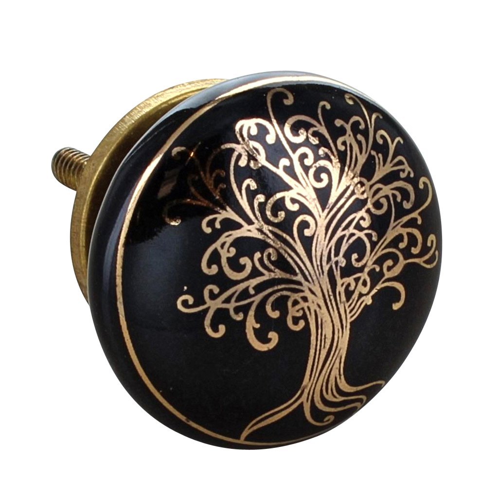 G Decor Black Gold Il Black Gold Ceramic Door Knobs Vintage Shabby Chic Cupboard Drawer Pull Handles (Black Gold Il)