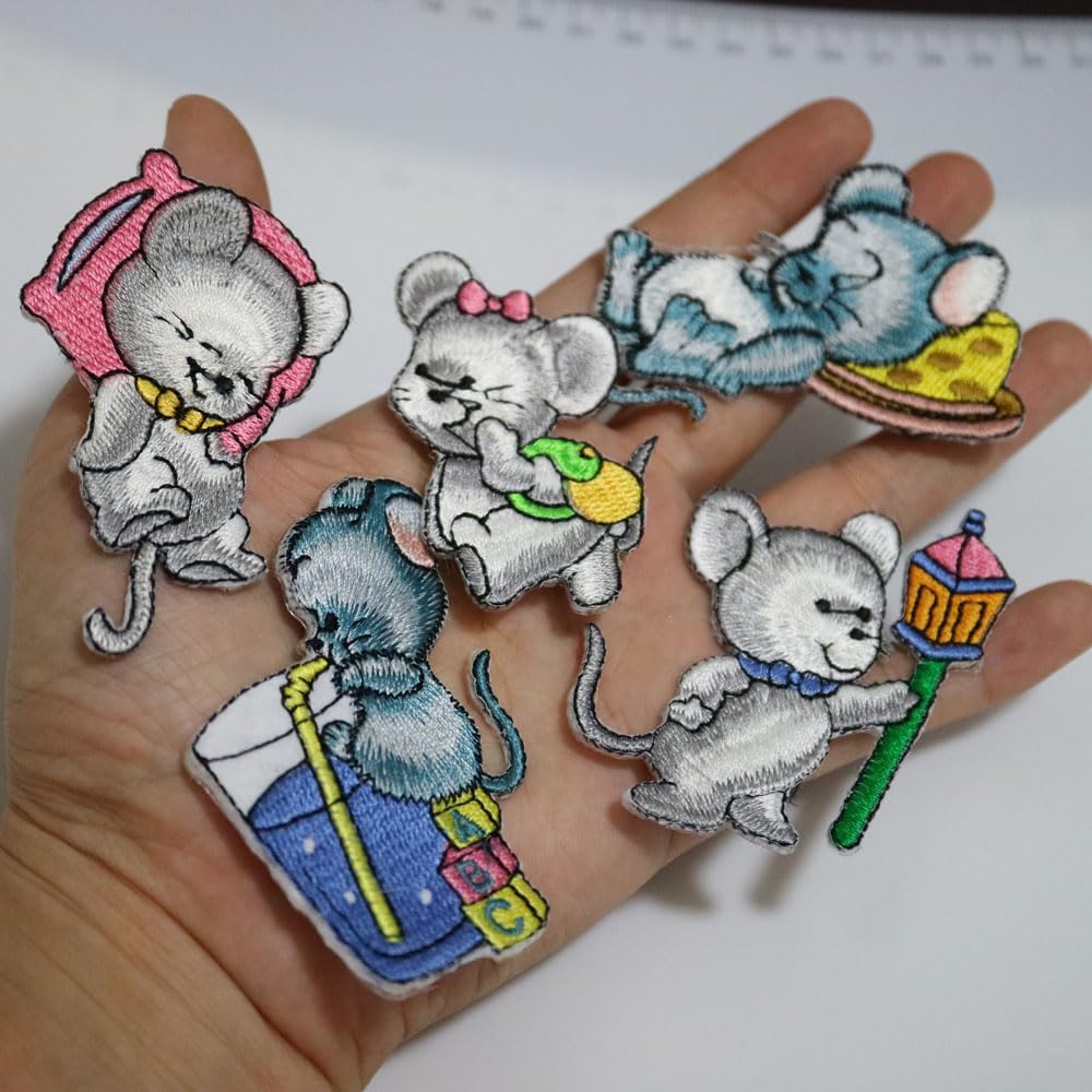 G-RUI 5個/袋 かわいいマウス動物パッチ詰め合わせ 衣類用 小さな刺繍アイロン接着アップリケパッチ 衣類ステッカー アイロン接着バッジ