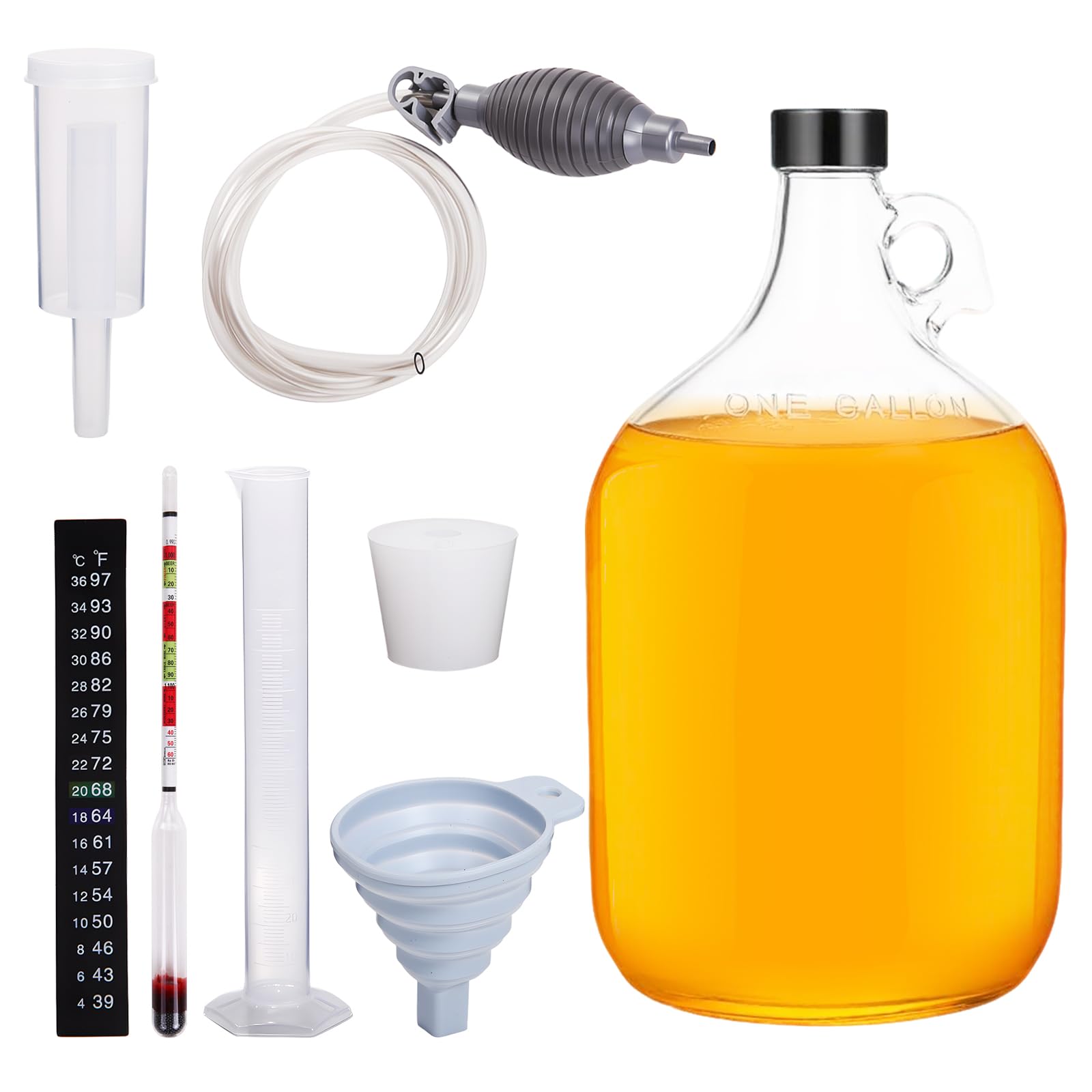 Mead Making Kit for Beginners 1 Gallon Home Brewing Kit with Glass Fermentation Jar Siphon Airlock Stopper Temperature Labe Funnel Hydrometer Reusable