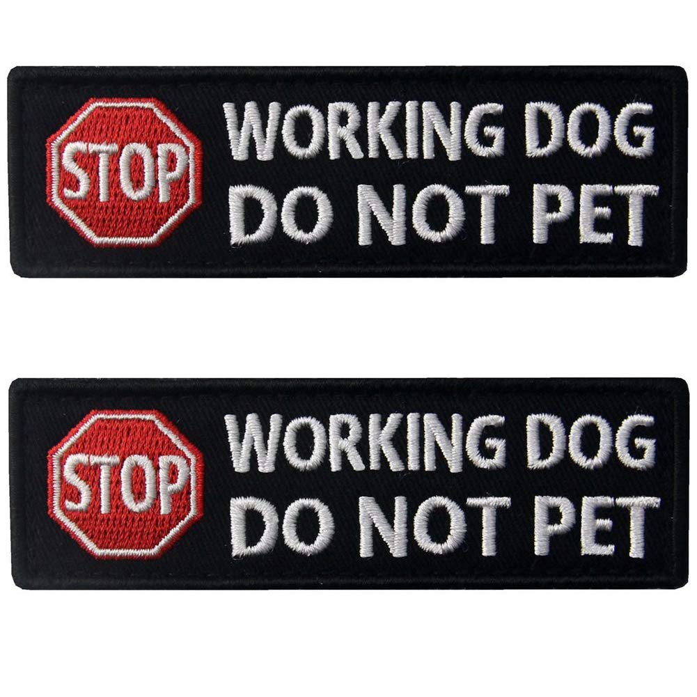 Service Dog Working Do Not Pet Tactical Military Badge Emblem Embroidered Patches Appliques with Fastener Hook and Loop Backing for Vests/Harnesses 3.93 x 1.18 Inch Bubble of 2PCS
