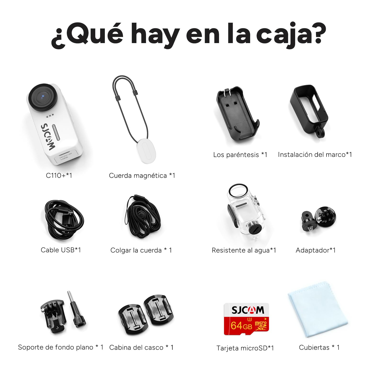 SJCAM C110 Plus Kit Magnétique,4K POV Mini Body CAM,64 Go Camara Deportiva Portative,Estabilización de 6 Ejes,130 Minutos de Autonomía,Impermeable 30 Metros,8X Zoom,para Ciclismo y Vlogging,Blanco