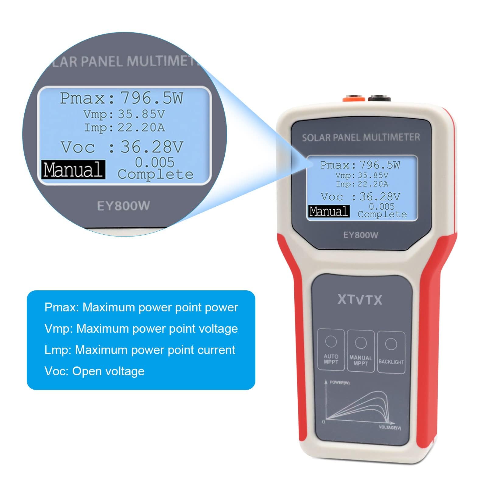 Photovoltaik Solarpanel Tester, EY800W Solarpanel Tester,installationstester,Leistungsmesser,Leerlaufspannungs detektor,mit automatischer MPPT Erkennung,LCD Display,für Photovoltai Panel