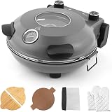 KLAIF Horno eléctrico de sobremesa para pizzas de 12 pulgadas (uso en interiores) con piedra cerámica, controles de temperatura duales ajustables e incluye 4 utensilios para pizza LMR-Gris