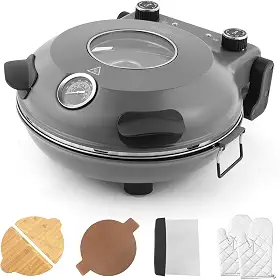 KLAIF Forno Elétrico de Pizza de Bancada 12" (Uso Interno) com Pedra Cerâmica, Controles Duplos de Temperatura Ajustáveis, Inclui 4 Utensílios para Pizza LMR-Cinza, 110V-130V