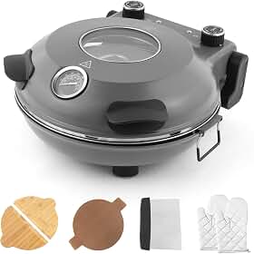 KLAIF Forno Elétrico de Pizza de Bancada 12" (Uso Interno) com Pedra Cerâmica, Controles Duplos de Temperatura Ajustáveis, Inclui 4 Utensílios para Pizza LMR-Cinza, 110V-130V