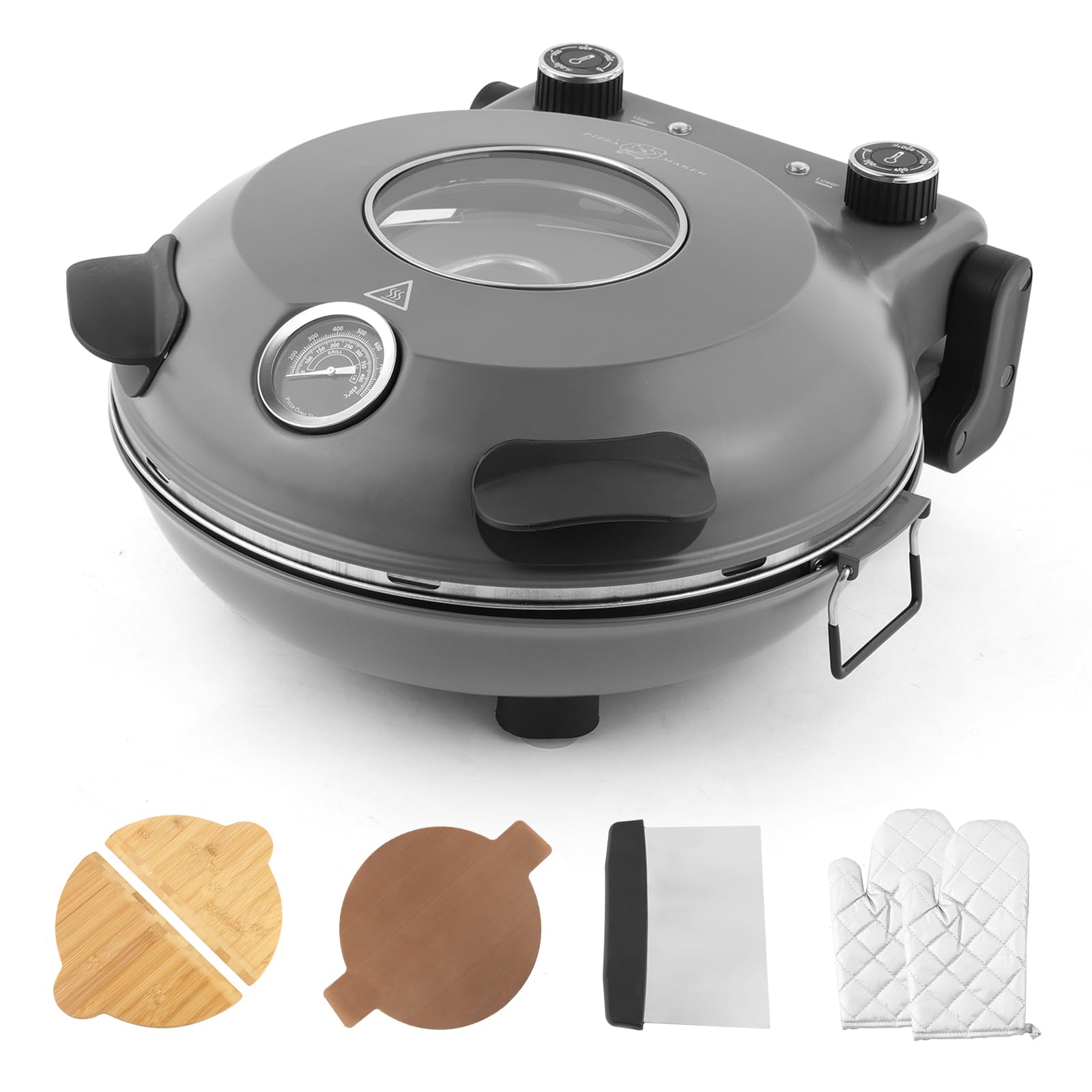KLAIF 12" Electric Countertop Pizza Oven Indoor, LMR-Gray