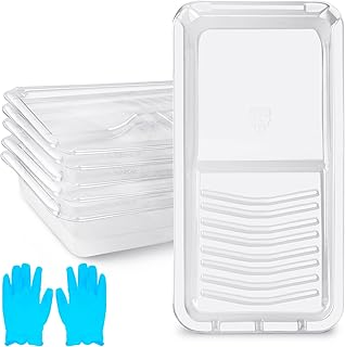 6 Pack 4 Inch Paint Tray Liners with Gloves, Small Disposable Plastic Roller Pan for Painting Walls, House, Home