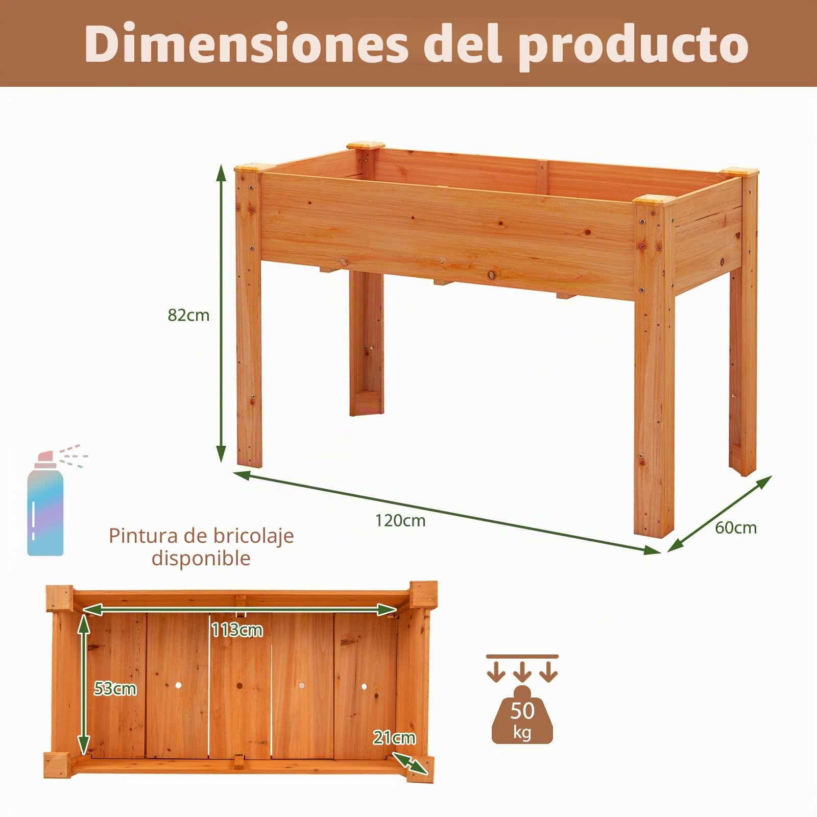 HOMASIS Huerto Urbano de Madera Abeto, 120 x 60 x 81 cm, Jardinera Elevada Terraza Exterior con Orificio de Drenaje, Compartimento de Almacenamiento, para Jardín, Balcón, Casa (marrón Rojizo)