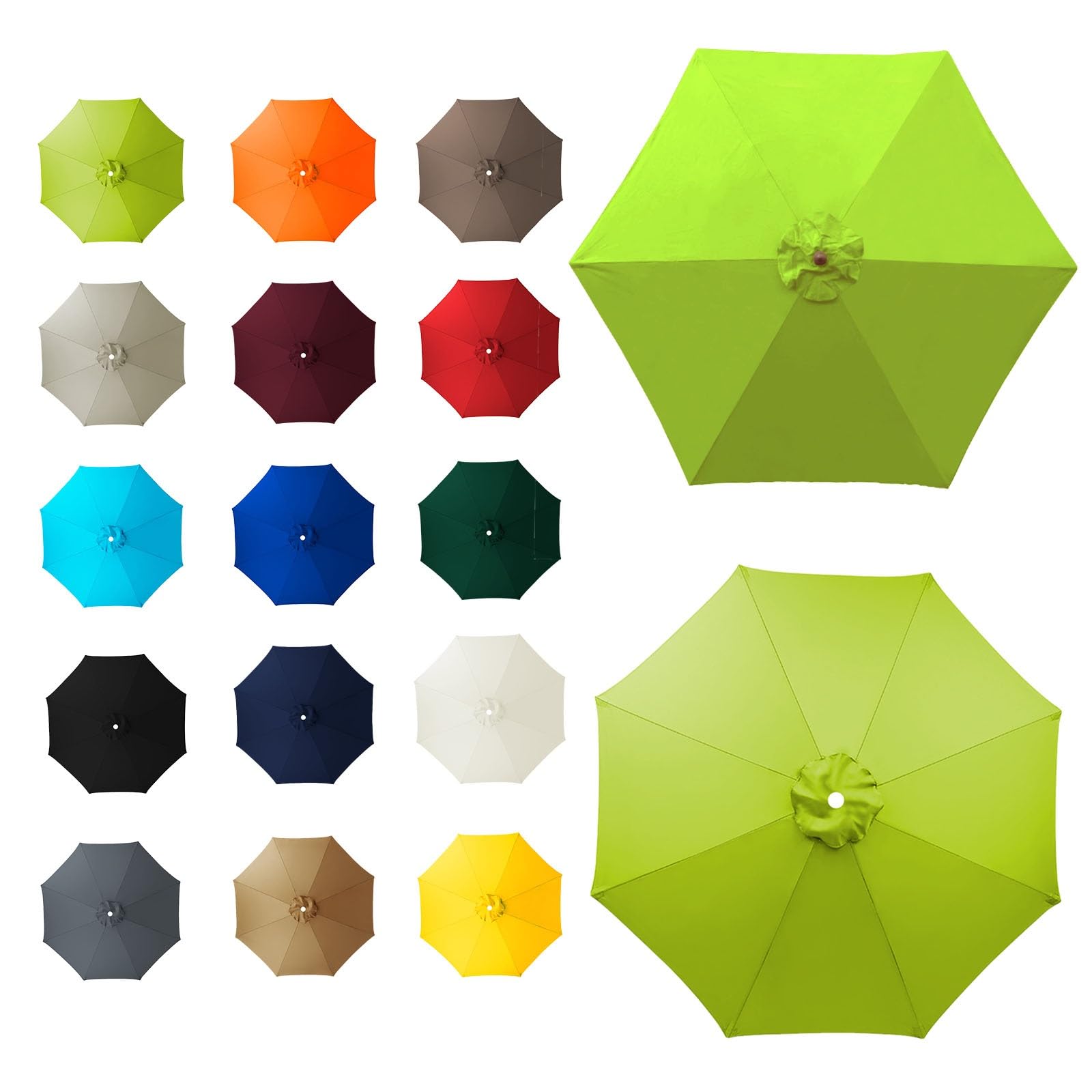 6 Arms/8 Arms Umbrella Replacement Canopy, Replacement Canopy, Replacement Parasol Cover, Sun Umbrella Replacement Cloth, Many Colours, for Patio Market Table, Patio, swimming Pool(Grass green,8ribs:2
