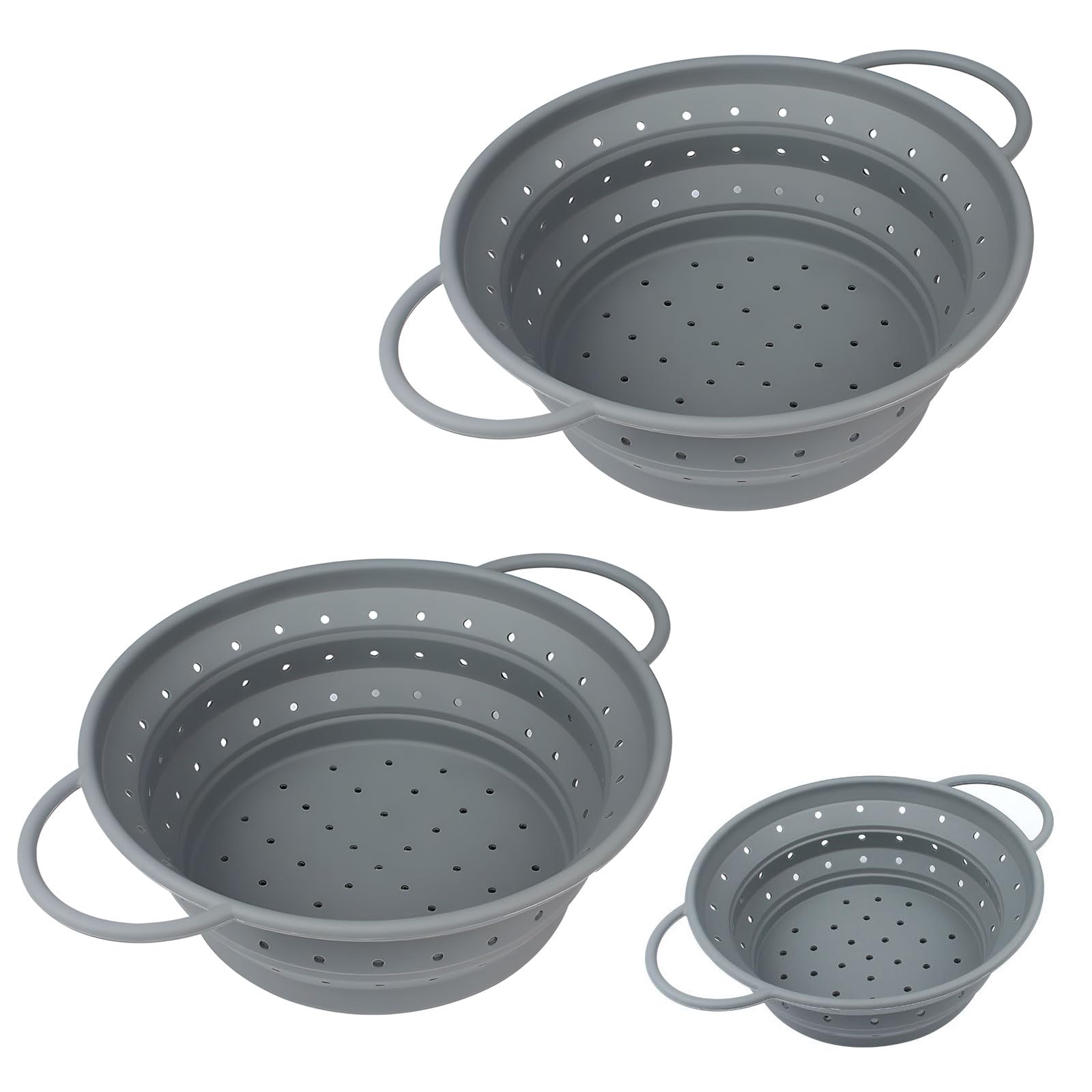 Set di 3 colini da cucina pieghevoli, di varie dimensioni, per scolare pasta, verdure e frutta, materiali in silicone, colino da campeggio