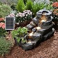 38.2" L Solar Water Fountain Outdoor Garden 5 Tiers Floor Standing Rock Natural Waterfall Outdoor Fountains with LED Lights and Planting Pot for Patio, Porch,Backyard,Home Art Decor