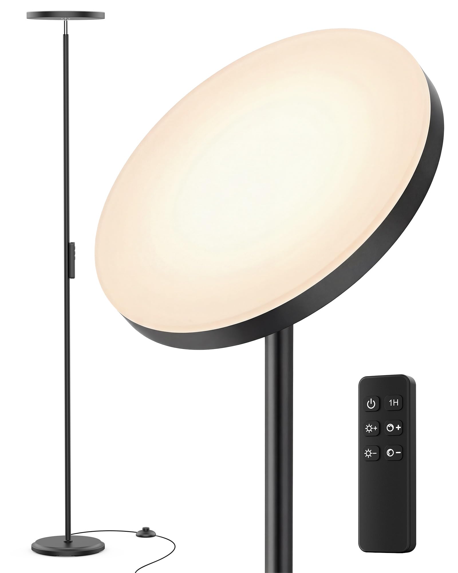 Peiyuu Floor Lamps for Living Room, Tall LED Lamp, 2800LM Standing Lamp Remote & Foot Switch with 1H Timer, 2700-6500K Stepless Dimmable Modern Pole Light