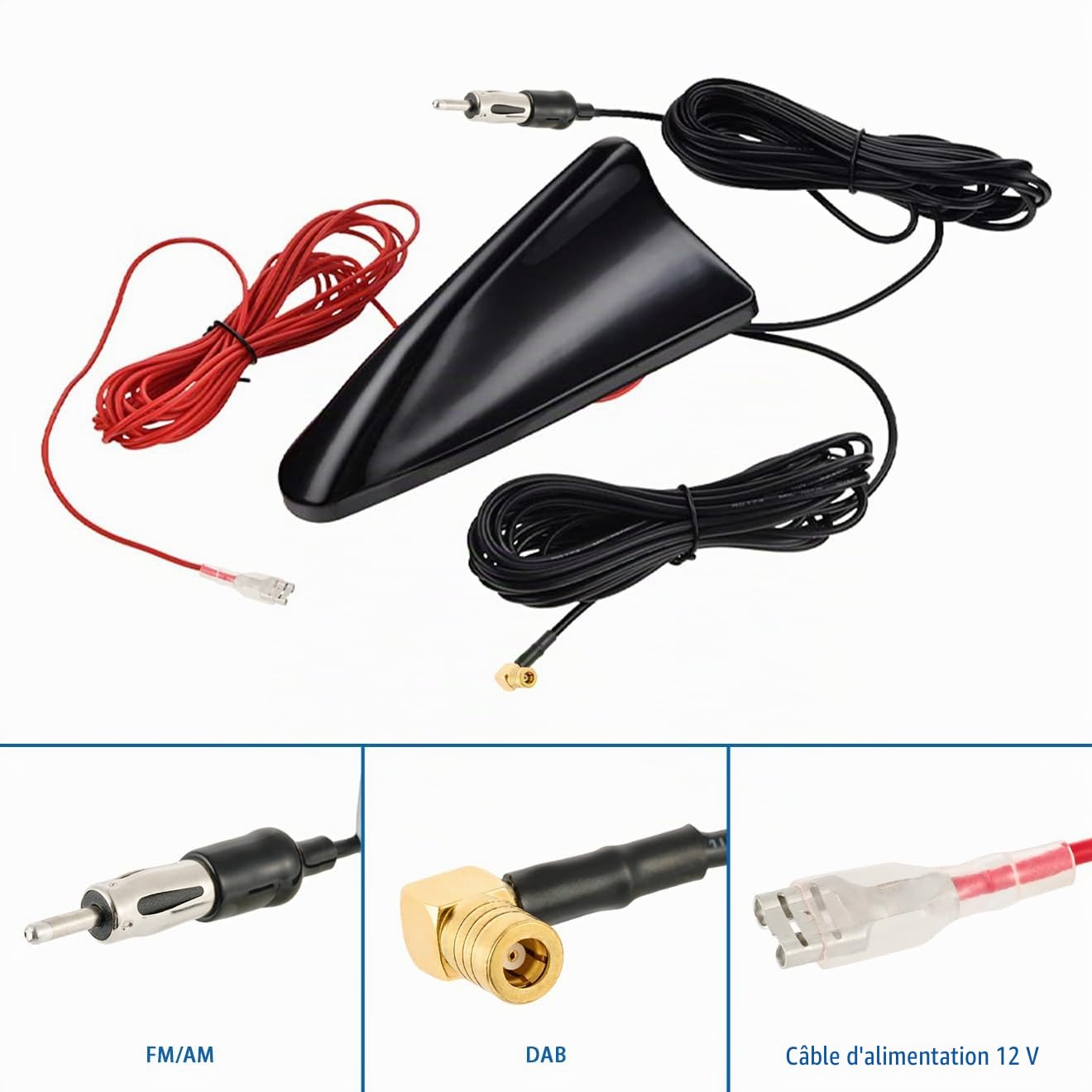 Vecys Dab Dab + Voiture Antenne Requin Aileron FM/AM Antenne Radio Signal Amplificateur SMB vers DIN Connecteur Câble 5M RG174 pour Voiture