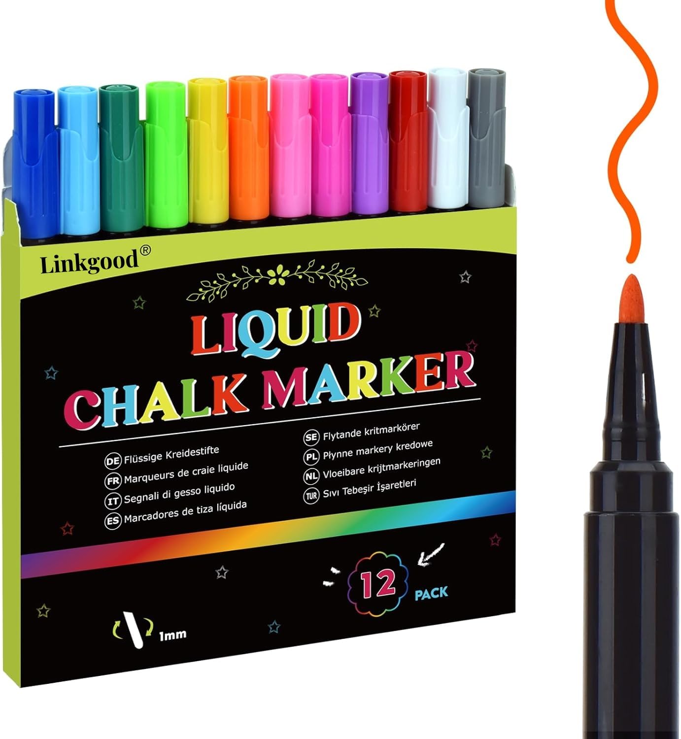 Weiße Flüssigkreide 6er Set, Kreidemarker Abwaschbar Fenstermalstifte Tafelstifte Whiteboard Marker mit 6 verschiedenen Spitzen, Hochdeckend Wasserbasiert für Glas Fenster Tafel Spiegel Whiteboard