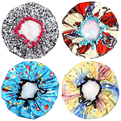 Shower Caps, ESARORA 4 PACK Extra Large Bath Caps Perfect for all Hair Lengths and Thicknesses - Waterproof - Double Layer - Thumbnail 2