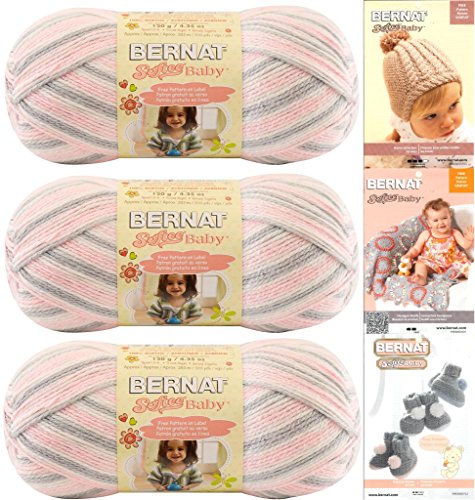 Spinrite Bernat Softee Baby Yarn 3-Pack Pink Flannel Bundle Includes 3 Patterns Pink