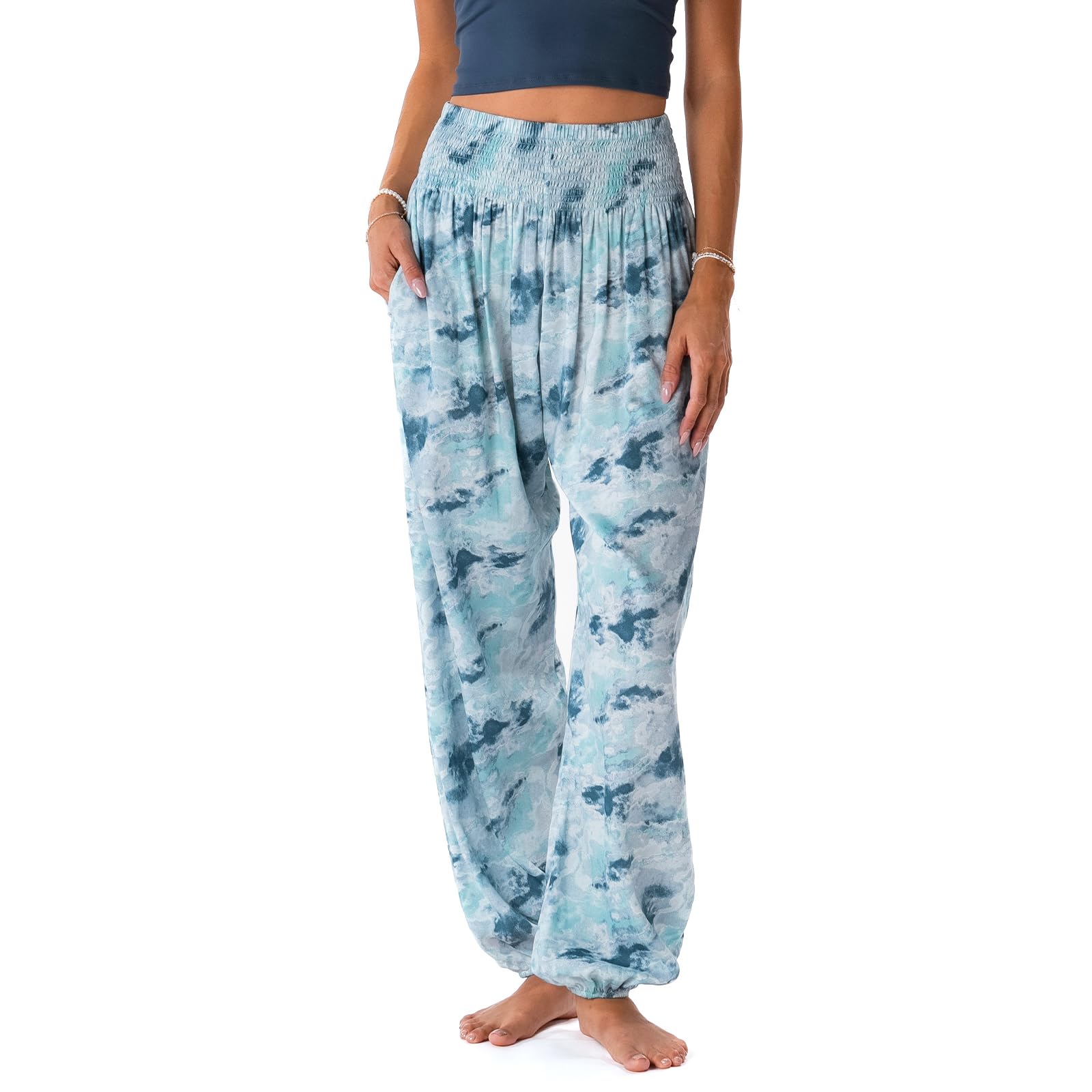 Lotus and Luna Women's Harem Pants Thai Pants for Beach &amp; Lounge High Waisted Flowy Boho Pants Genie Pants Yoga Pants