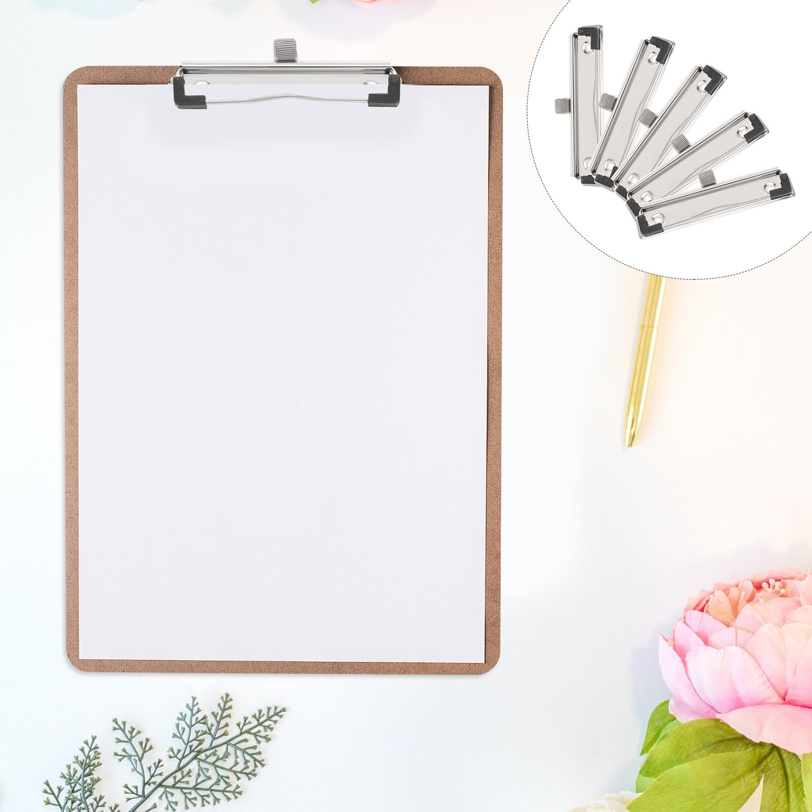 WOONEKY 5 pezzi Clip per Portablocco in Metallo Resistente da Montabili per Ufficio Scuola e Casa Design Elegante e Versatile per Appunti e Planner