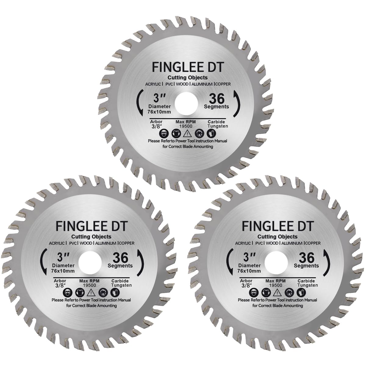 FINGLEE DT Wood Saw Blade TCT Circular Cutting Blade for Woodworking ((3PCS 3inch （36T))