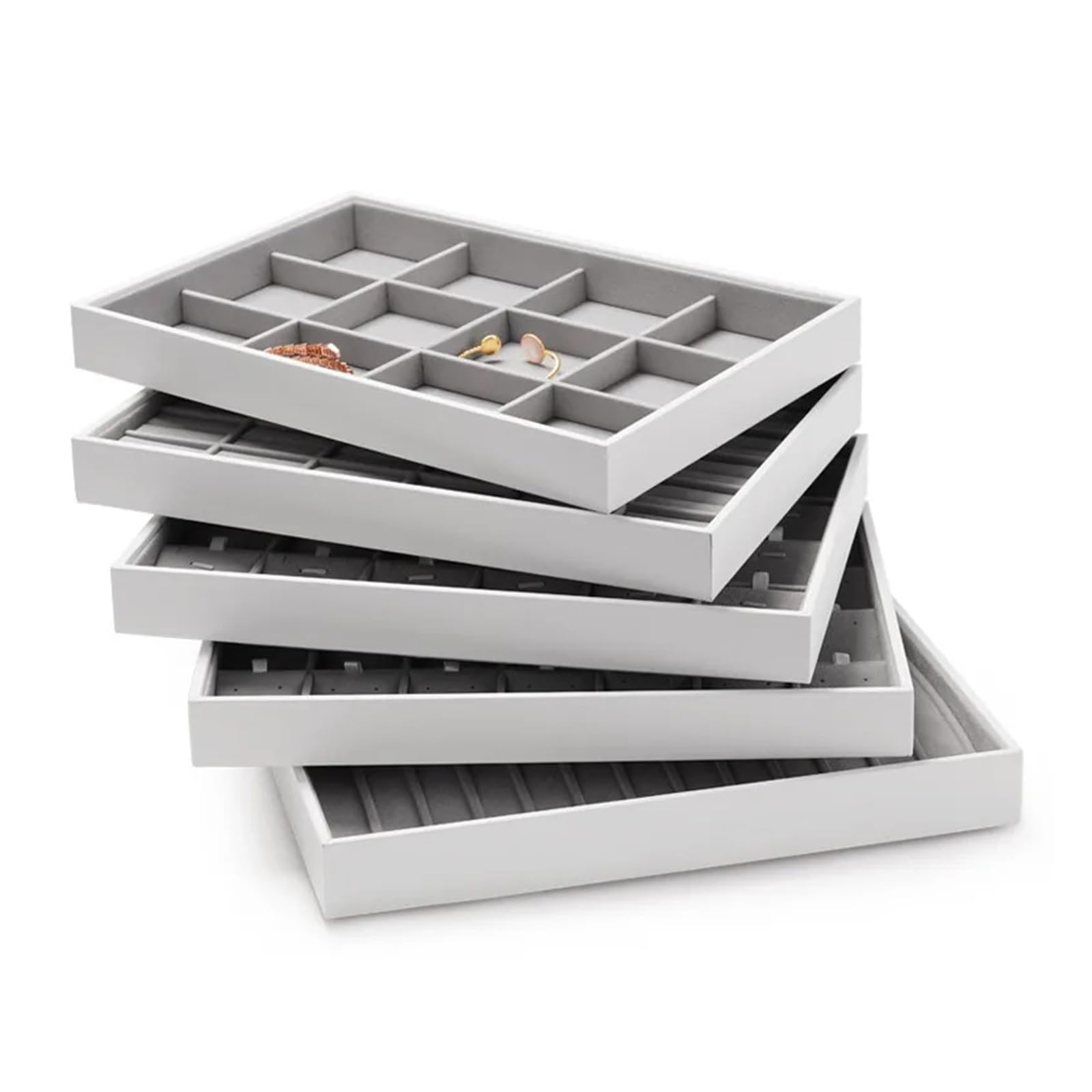 Organizador Joyas Bandejas de joyería apilables de Terciopelo multifunción, Anillos, Pendientes, Pulsera, Organizador, Bandeja de Almacenamiento, Anillos, Pendientes, Accesorios de Almacenamiento