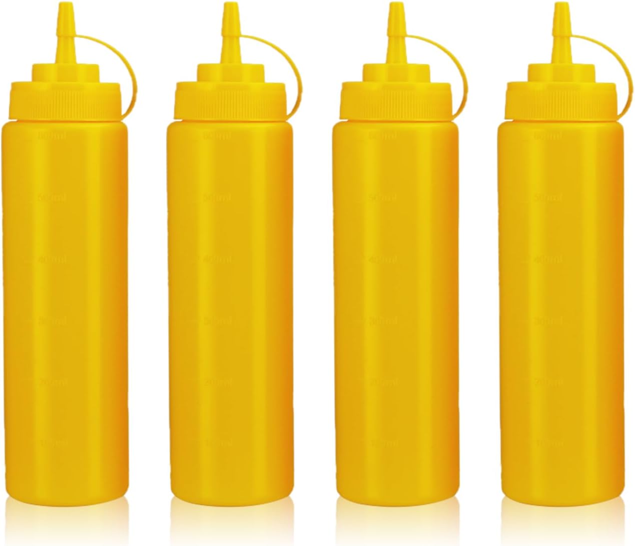 Squeeze Bottles for Sauces,Leak-Proof Condiment Dispenser, BPA-Free Kitchen Restaurant Squeeze Bottle Set with Wide Mouth for Ketchup, Mustard,Syrup,Dressings (Yellow, 4Pack-24oz(600ml))