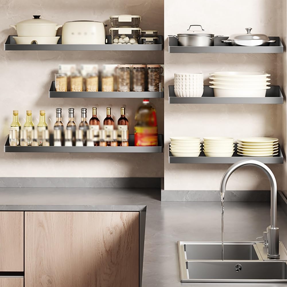 Mensola da parete in acciaio inossidabile, scaffale galleggiante rimovibile, cucina e bagno, mensola salvaspazio (50 x 20 cm)
