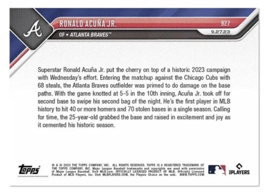 Amazon.com: 2023 Topps Now Baseball #927 Ronald Acuna Jr