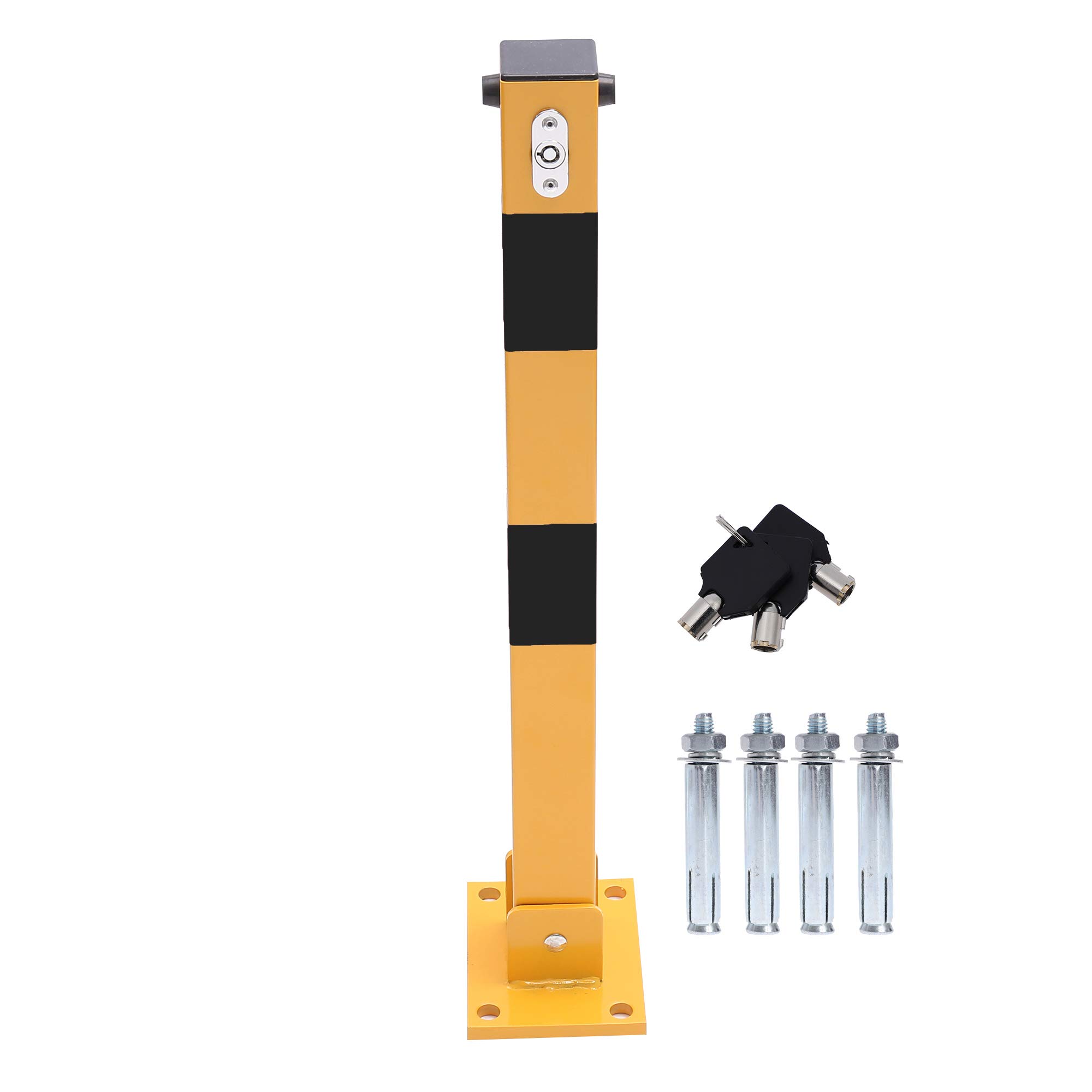 TOPWAY Car Parking Space Lock Bollard, Yellow and Balck Lockable Fold Down Car Parking Barrier Post, Private Car Park Driveway Guard Saver Blocker, Upper Lock, 60cm Height 161892