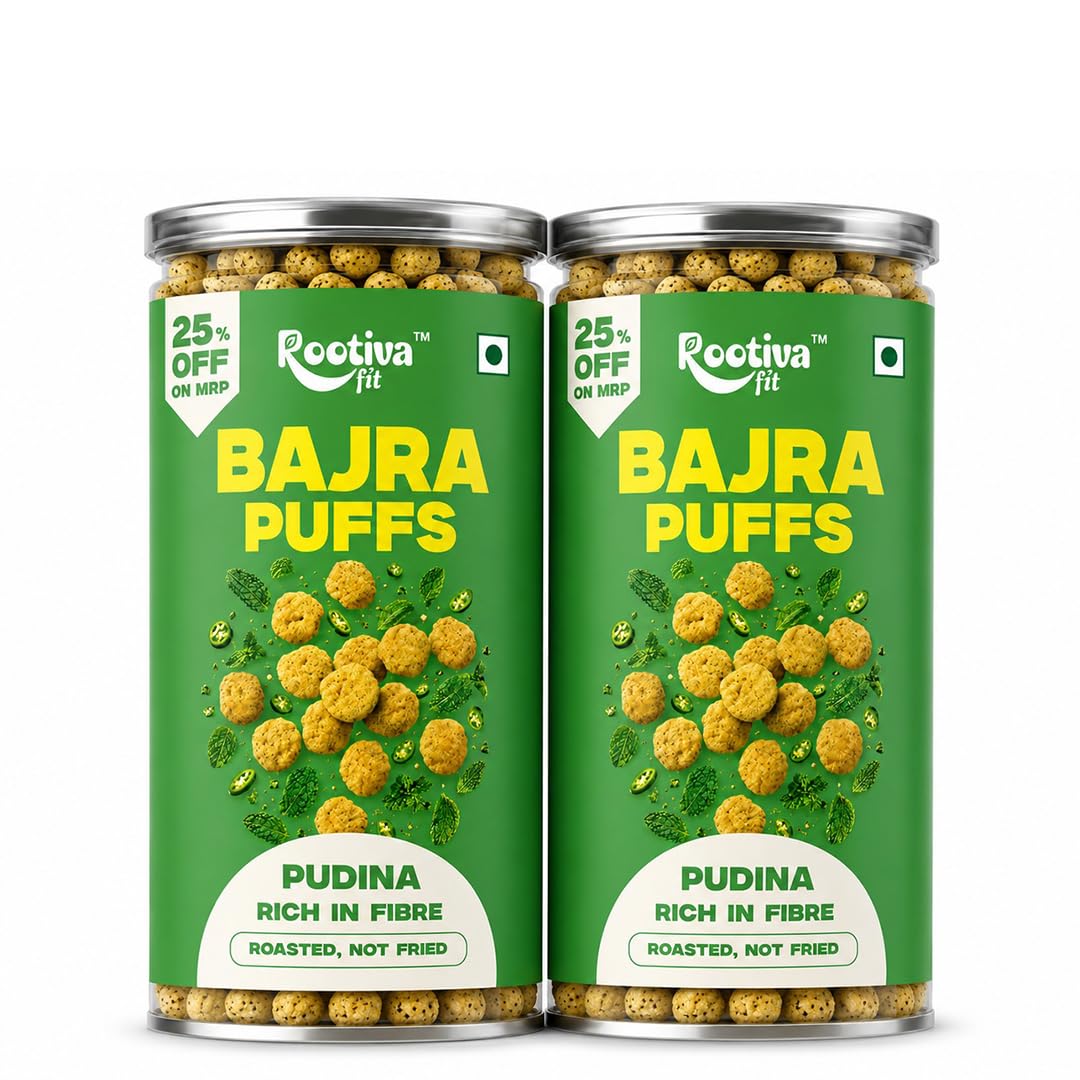 ROOTIVAFIT Bajra Puffs Pudina Flavour, Roasted Not Fried, Rich in Fibre, 10g Protein per 100g, Ready-to-Eat Crispy Snack, 90g, Pack of 2-image-43