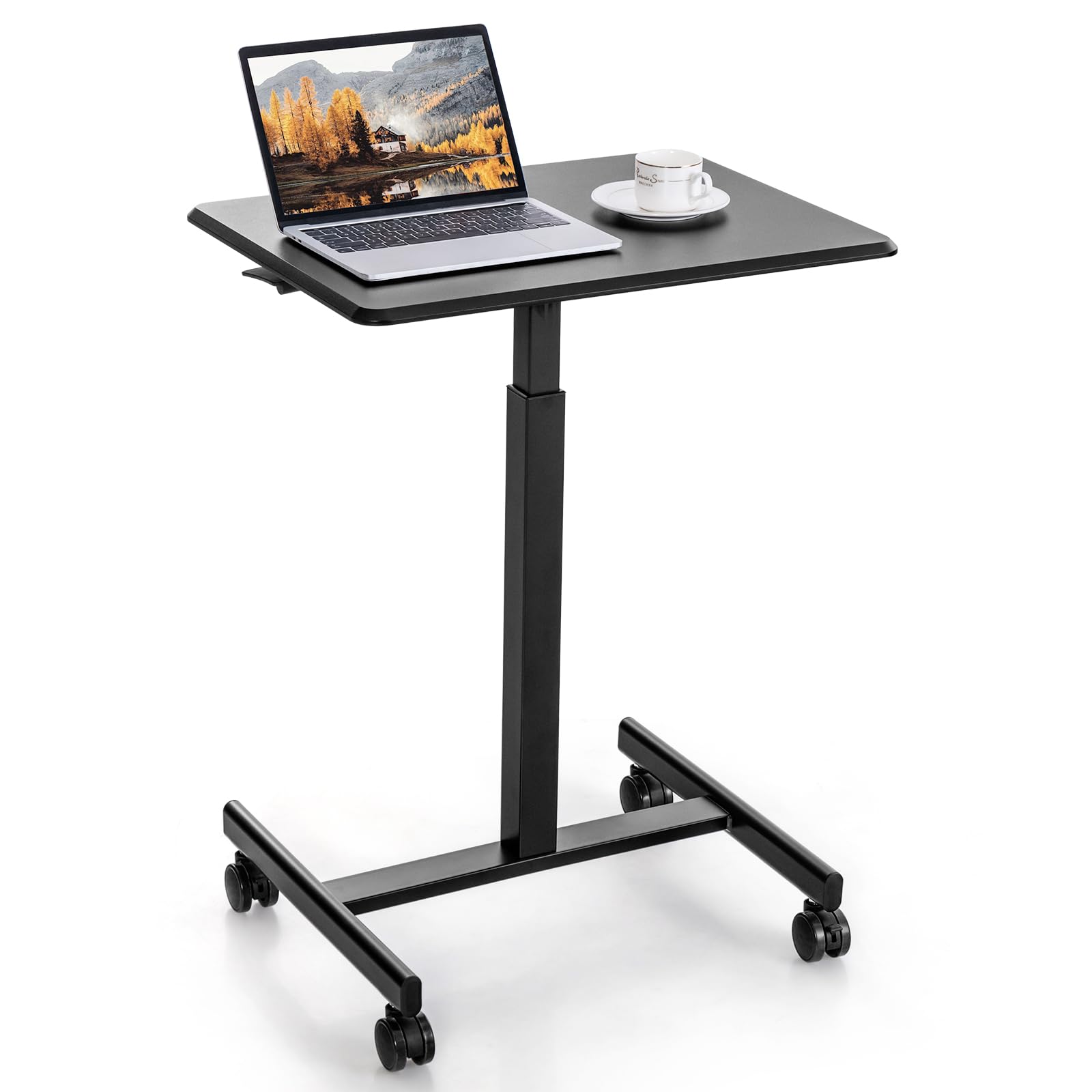 COSTWAY Escritorio Elevable de Pie, Mesa de Ordenador con 4 Ruedas y Altura Ajustable, Mesa Escritorio Móvil Ergonómico, Carrito de Escritorio Pequeño para Oficina, y Hogar Carca de 80 kg (Negro)