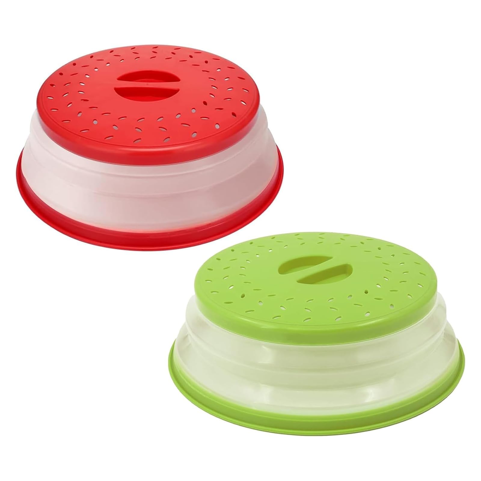 2 Pack Collapsible Microwave Food Cover,BPA-Free & Non-Toxic,Prevents Food Splatter, 10.5 Inch Microwave Cover for Food, Easy Storage,Red+Green