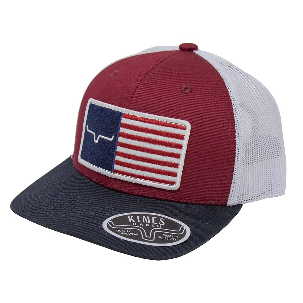 Kimes RanchMen's American Flag Patch Mesh Back Trucker Cap Burgundy One Size