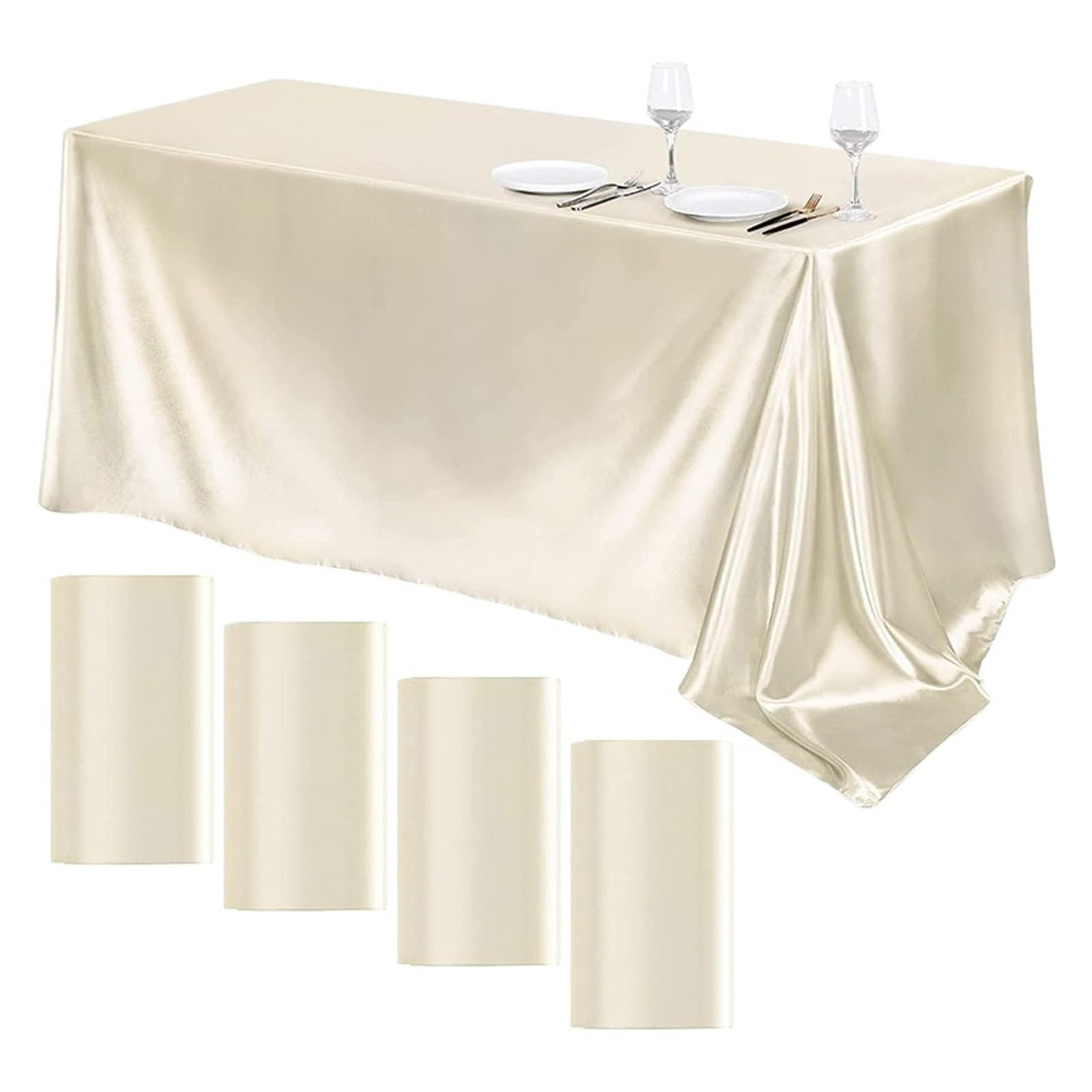 LOPJGGYF Rectangle Satin Tablecloth Wedding Table For Party Birthday Events Banquet Decor Home Dinner Tablecloths Decors for Wedding Banquet Party Events(Beige,145X220CM)