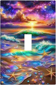 Decorative Switch Covers Plate Colorful Sunset Starfish Beach Shells 1 Gang Wall Plate Oversized Single Toggle Wall Cover Plate Jumbo Electrical Light Switch Plate Faceplate for Home Decor