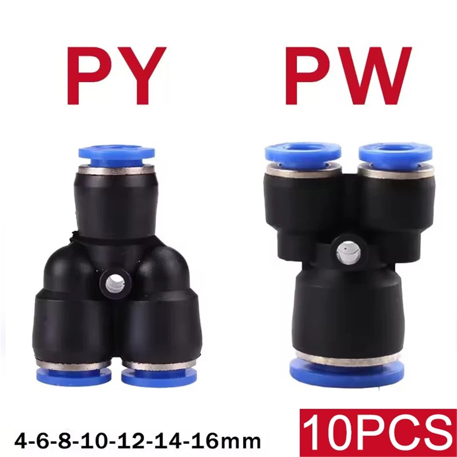 Conector de tubería de plástico neumático de conexión rápida PY PW 4 6 mm, 8 mm, 10 mm, 12 mm, accesorios en Y para manguera, 10 unidades (PY-6)