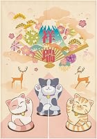 Vista 11 de Cortina japonesa Noren para puerta, tapiz Maneki Neko Lucky Cat para puerta, divisor de habitación, cocina, decoración del hogar, 33 x 47 pulgadas