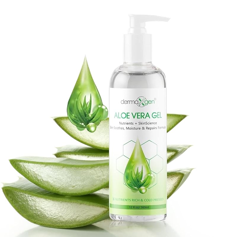 Gel de Aloe Vera DERMAXGEN com Hamamélis, Vitamina C e Vitamina E para Rosto e Corpo, 355 mL