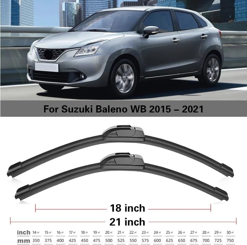 Miniatura 3 de Juego de limpiaparabrisas delantero y trasero compatible con Suzuki Baleno WB 2015-2021 limpiaparabrisas limpiaparabrisas de 21 pulgadas, 18