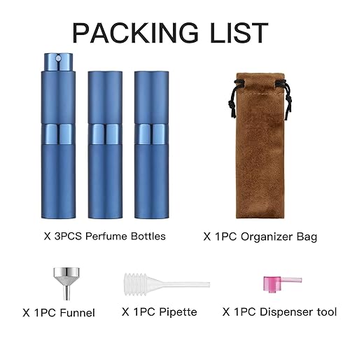 Miniatura 6 de Lisapack Botella de espray de perfume con atomizador de 8 ml para viajes (3 piezas) Dispensador de colonia vacío, vaporizador portátil (Oro, Plata,