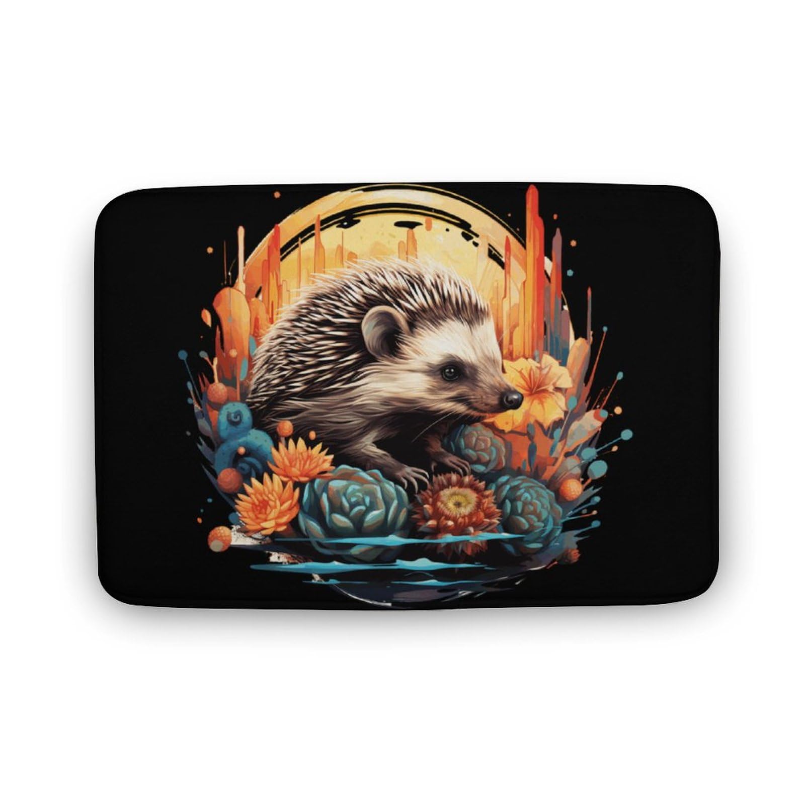 Cute Hedgehog Print Coral Velvet Rugs Non-Slip Bathroom Rugs Soft Kitchen Rug Floor Carpet for Home Decor 15.7