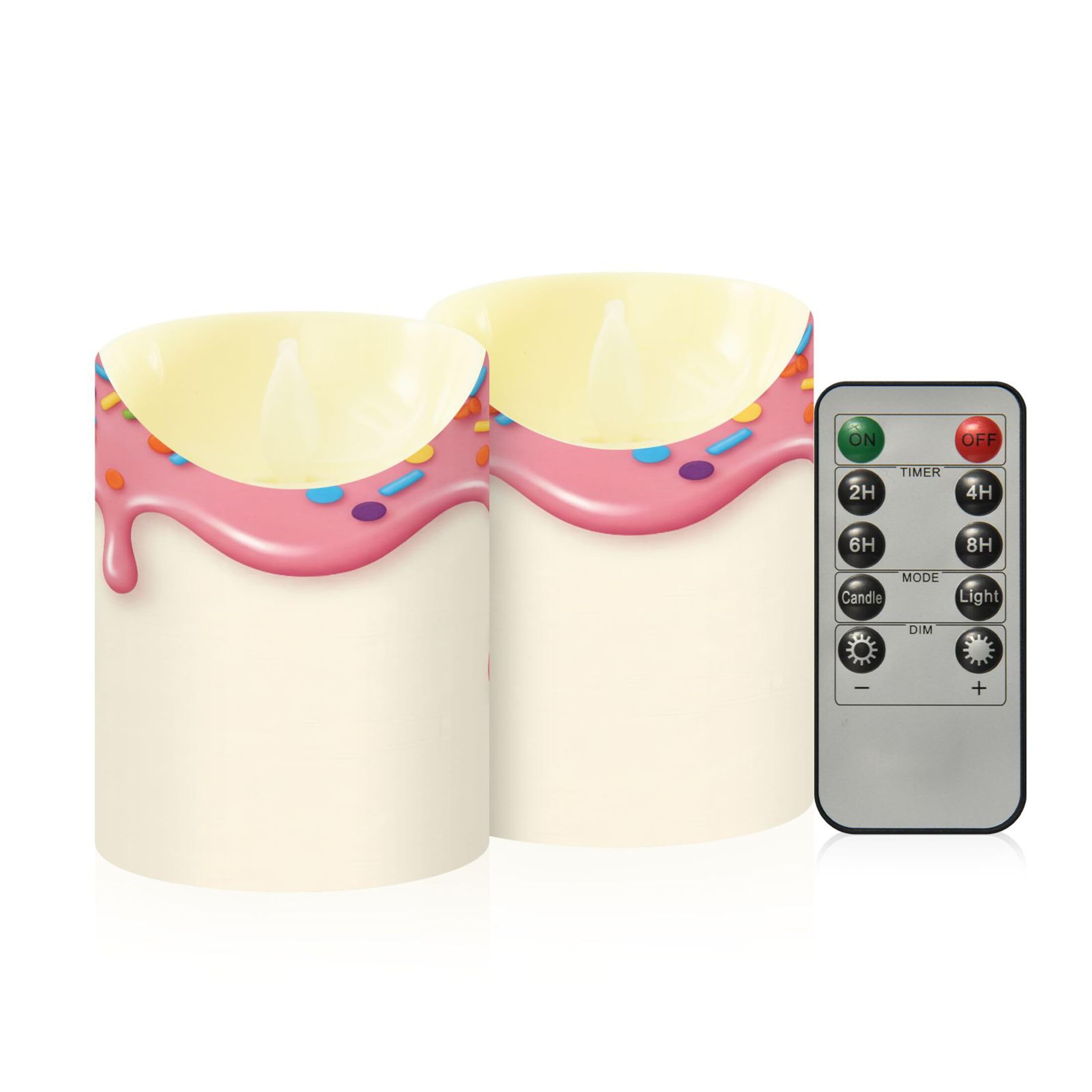 Kutsu Ice Cream Dripping Flameless Candles Set of 2, Battery Operated LED Flickering Candles with Remote and Timer, Plastic Pillar Candles for Home Wedding Decor