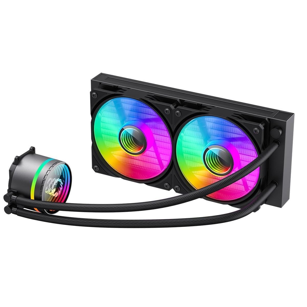 GAMEMAXIceburg 240mm ARGB CPU Liquid Cooler, AIO Cooler 240mm CPU Water Cooler For Intel & AMD, 2 x 120mm ARGB Infinity PWM Fans, 800 to 2000RPM & Infinity Mirror Rotatable Cap Design | Black