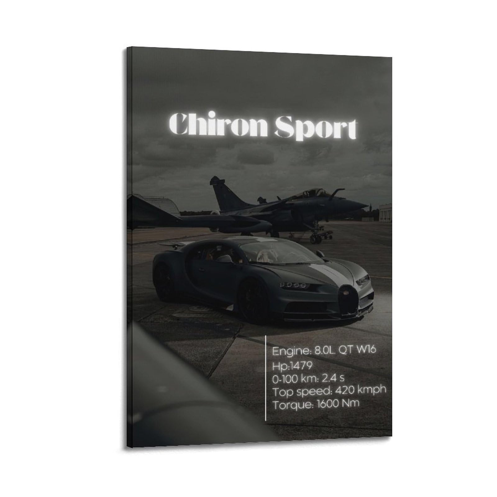 OKAHYS Racing Hypercar Sports Car Poster Chiron & Rafale Fighter Plane Decorative Painting Canvas Wall Artworks Picture 24x36inch(60x90cm)