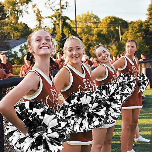4Pcs Metallic Cheerleading Pom Poms, Creatiee 2 Pair Cheerleader Cheering Squad Pompoms for School Sports Dance Games Team Spirit Cheer (Black-White)
