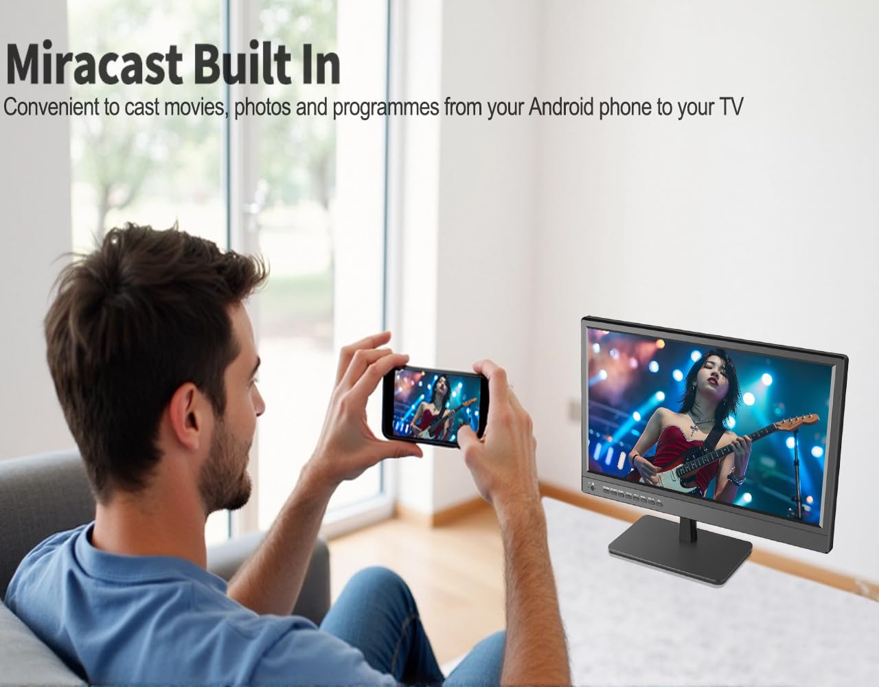 KCR Smart TV, 17-calowy LED, cyfrowy DVB-T2, przenośny telewizor Freeview, gniazdo USB, wyjście słuchawkowe, pilot zdalnego sterowania koncentryczny, wejście AV, wejście HDMI, czarny