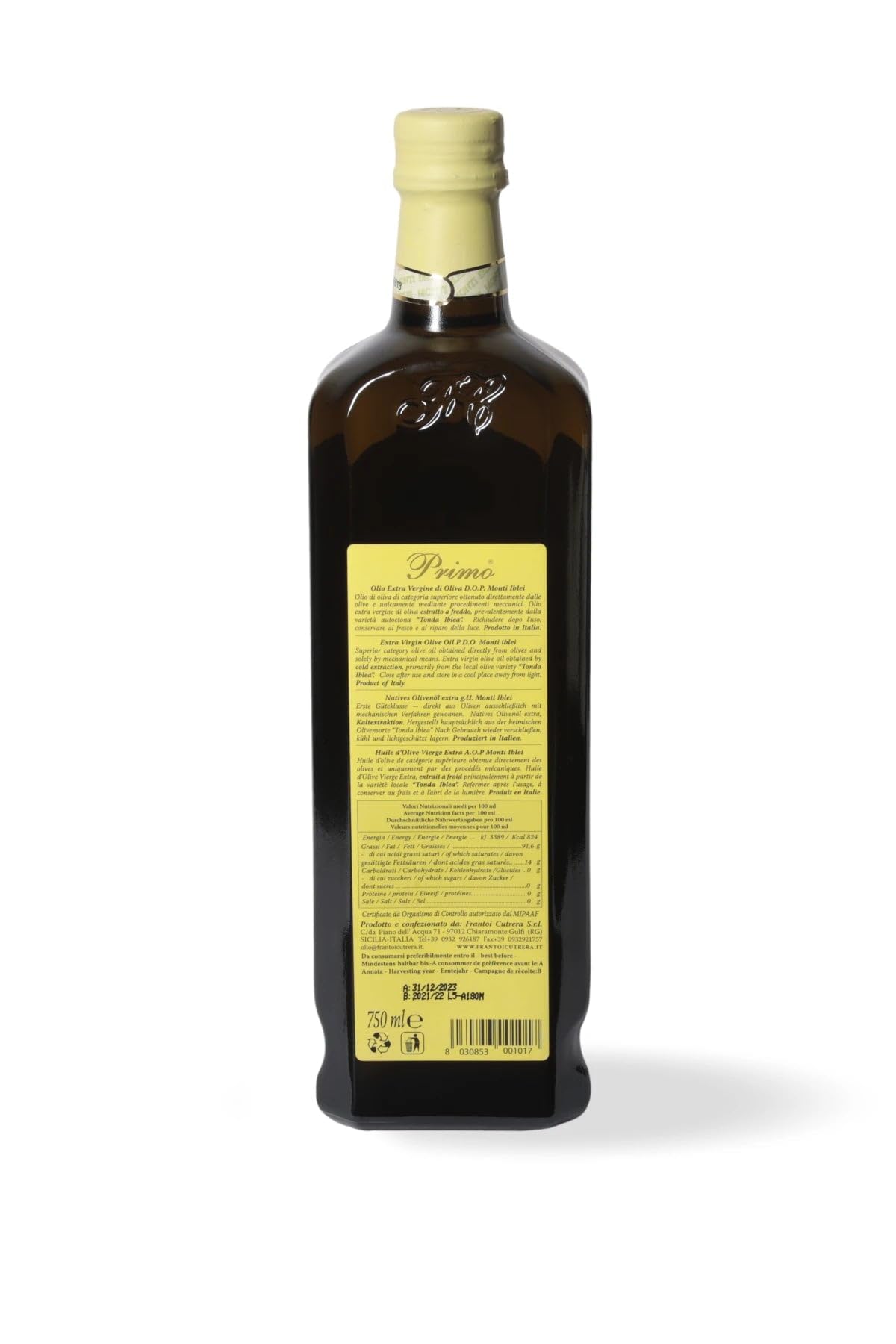Frantoi Cutrera - Primo DOP - Olio Extravergine di Oliva - Confezione da 6 Bottiglie - 0.5 l